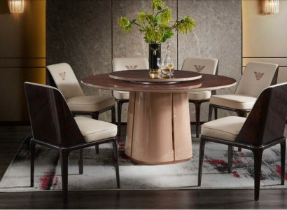 Leather Luxury Beige Group Armchair Modern Design Furniture Dining room Wood 6 Chairs